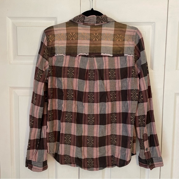 Free People Patchwork Plaid Button Down Long Sleeve Top Medium - Picture 3 of 7